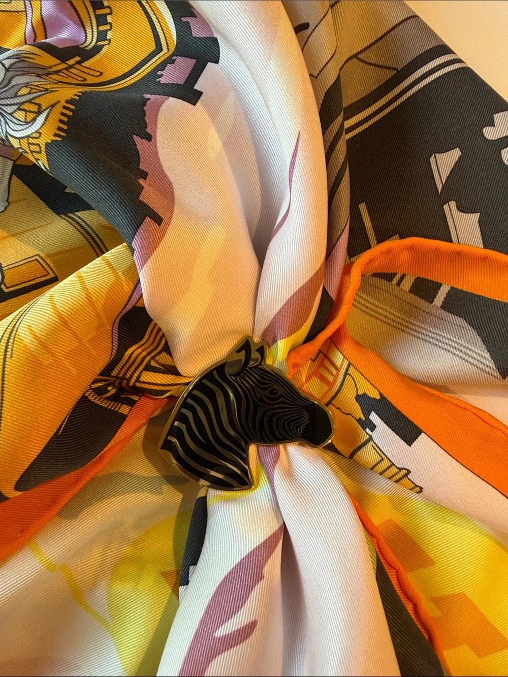 Hermes Zebra Quadrige permabrass coated laquer scarf ring